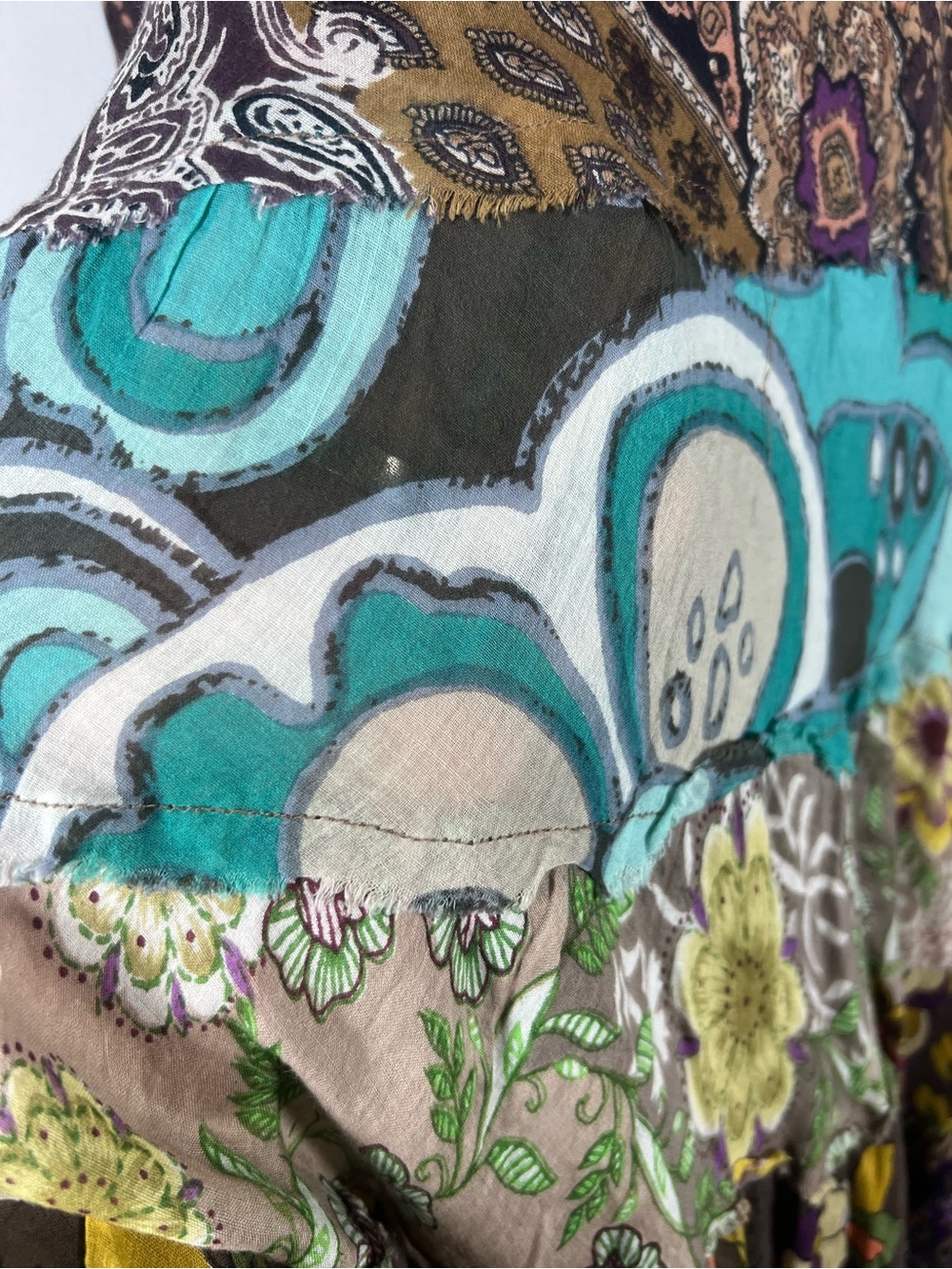 Planet Gold Tiered Mixed Media Hippie Festival Boho Maxi Skirt Cotton Medium - Picture 5 of 6